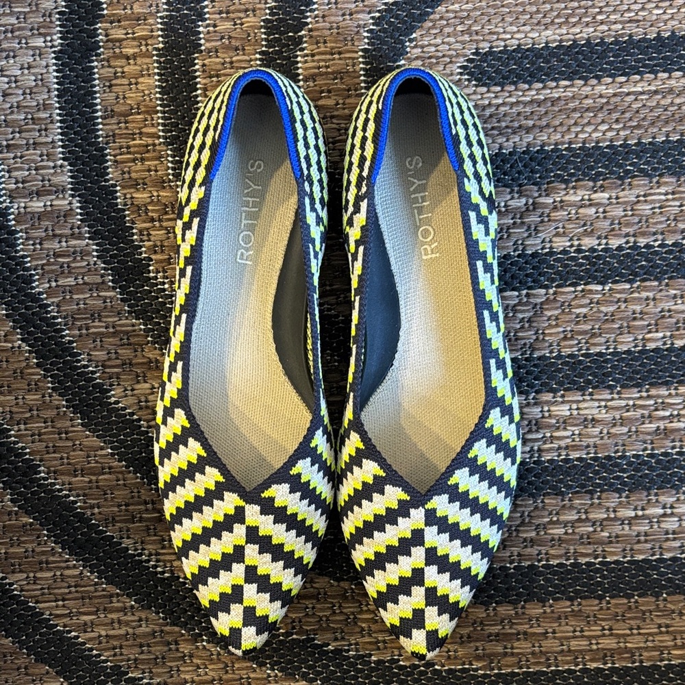 Rothy's Chevron Yellow and Blue Flats